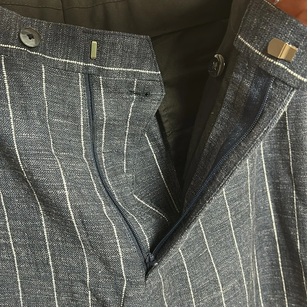 Atelier Munro Men’s Custom Made Linen Blend Striped Suit Set see measurements